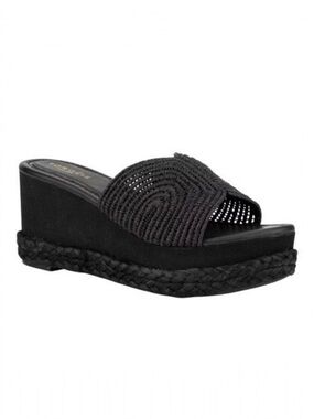 Torgeis New York Women's Ariadne Black Woven Platform Wedge Slide Sandal Size 10